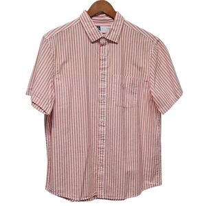Old Navy Mens Everyday Short Sleeve Shirt Red Stripe Button Up Large Cotton